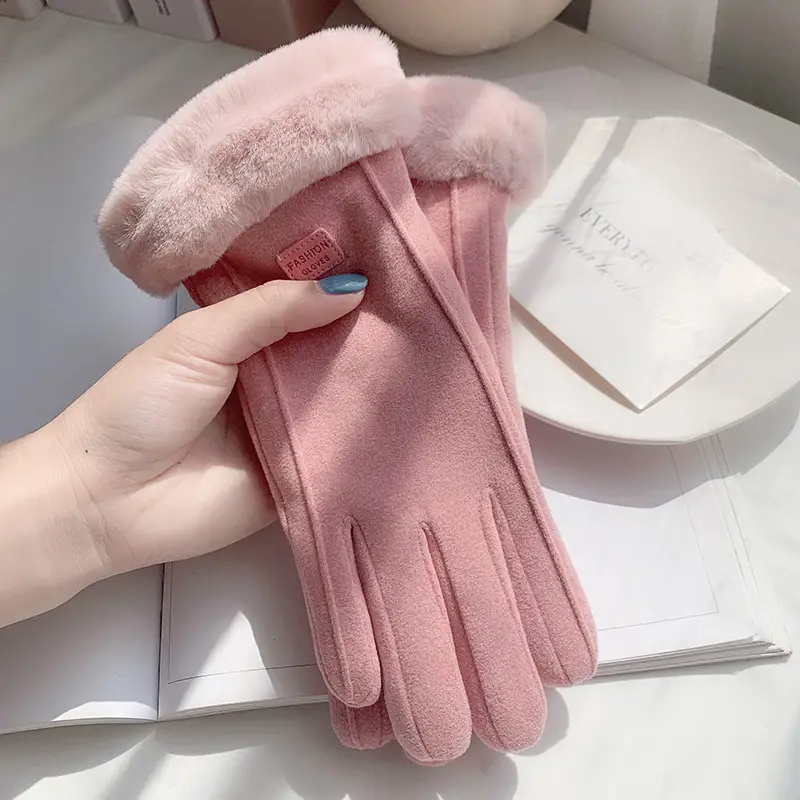 Women's Stylish Suede Biker Gloves，Fleece Lined for Maximum Warmth