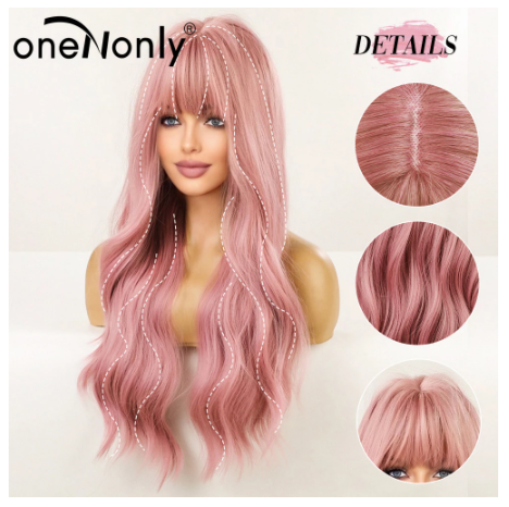 Long Wig with Bangs Natural Wave Heat-resistant Fashion  