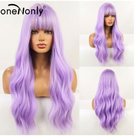 Long Wig with Bangs Natural Wave Heat-resistant Fashion  
