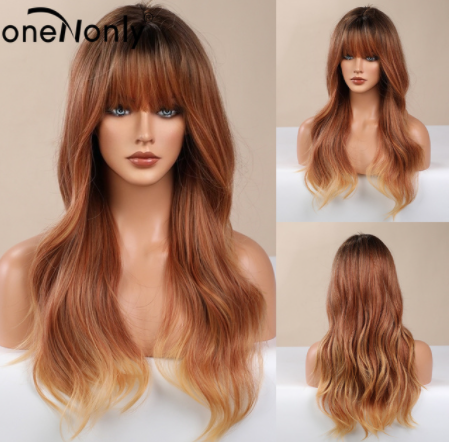 Long Wig with Bangs Natural Wave Heat-resistant Fashion  