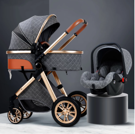 Luxury Baby Stroller, 3 in 1 High Landscape Portable Diaper Bag Cushion Pad Mosquito Net Summer Pad, for Babies