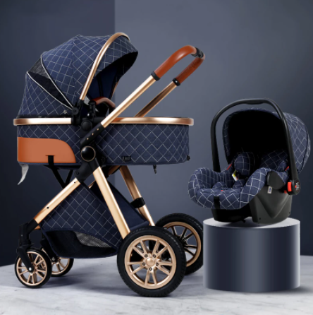 Luxury Baby Stroller, 3 in 1 High Landscape Portable Diaper Bag Cushion Pad Mosquito Net Summer Pad, for Babies