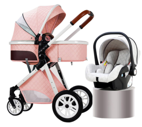 Luxury Baby Stroller, 3 in 1 High Landscape Portable Diaper Bag Cushion Pad Mosquito Net Summer Pad, for Babies