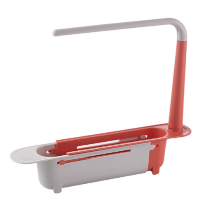 Expandable Kitchen Sink Shelf with Ventilated Drain & Towel Bar Easy Install Telescopic Storage