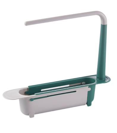 Expandable Kitchen Sink Shelf with Ventilated Drain & Towel Bar Easy Install Telescopic Storage