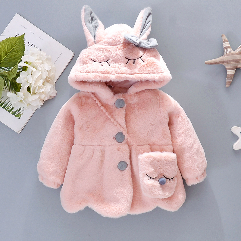 Toddler Girl's Cute Rabbit Ears Plush Hoodie Jacket Sweet Princess Design, High Quality, Bright Colors