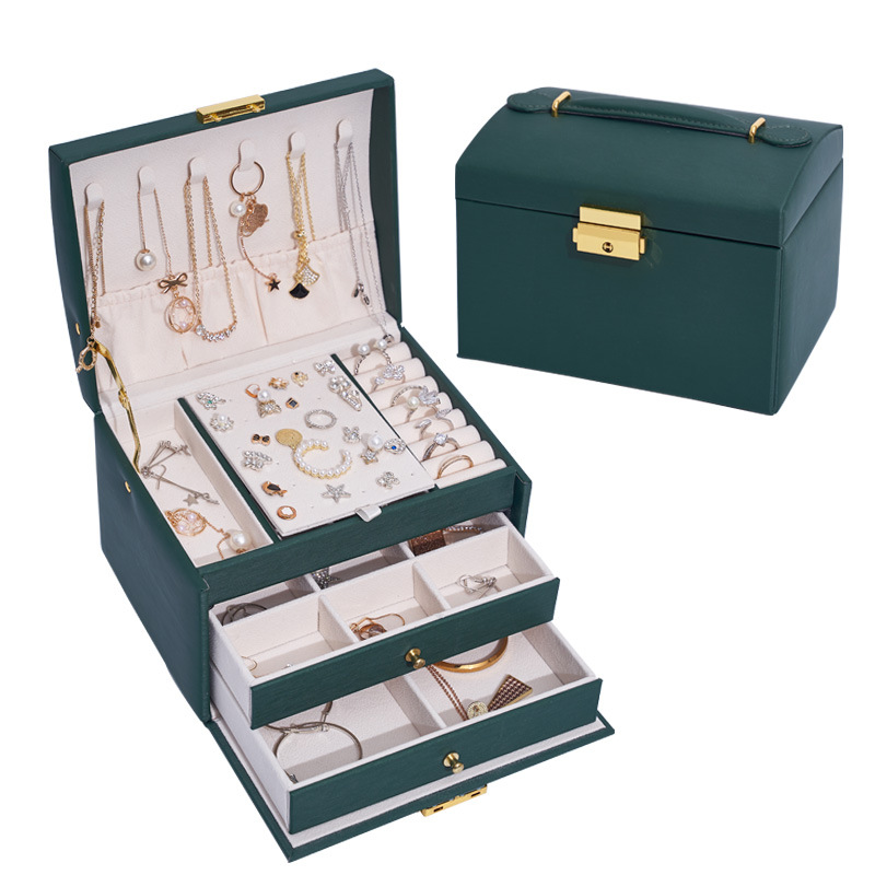 Elegant PU Leather 3 Tier Jewelry Organizer Box Luxury Necklace Storage with Strong Frame 