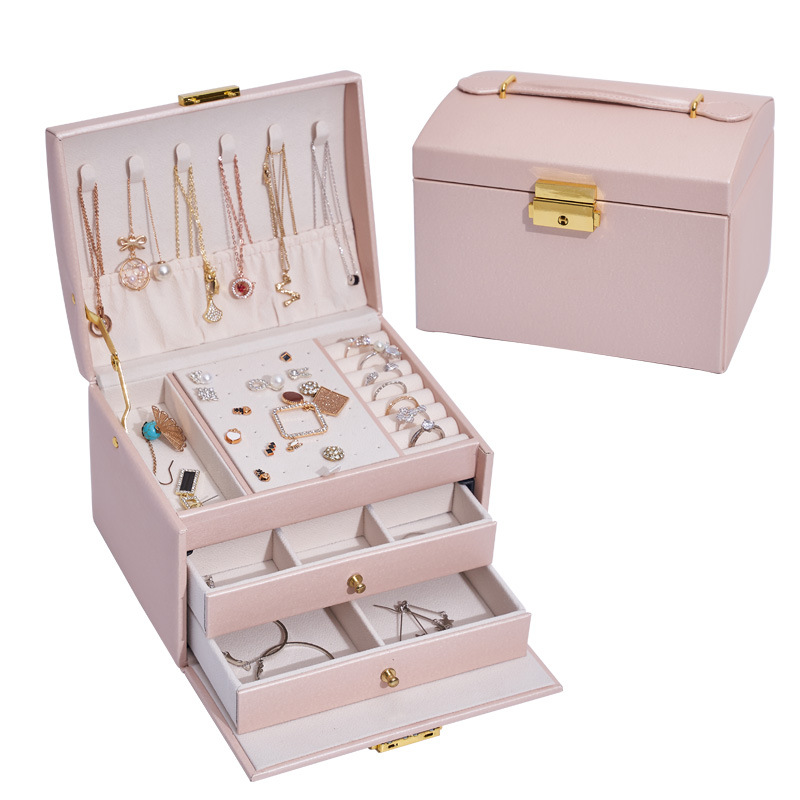 Elegant PU Leather 3 Tier Jewelry Organizer Box Luxury Necklace Storage with Strong Frame 