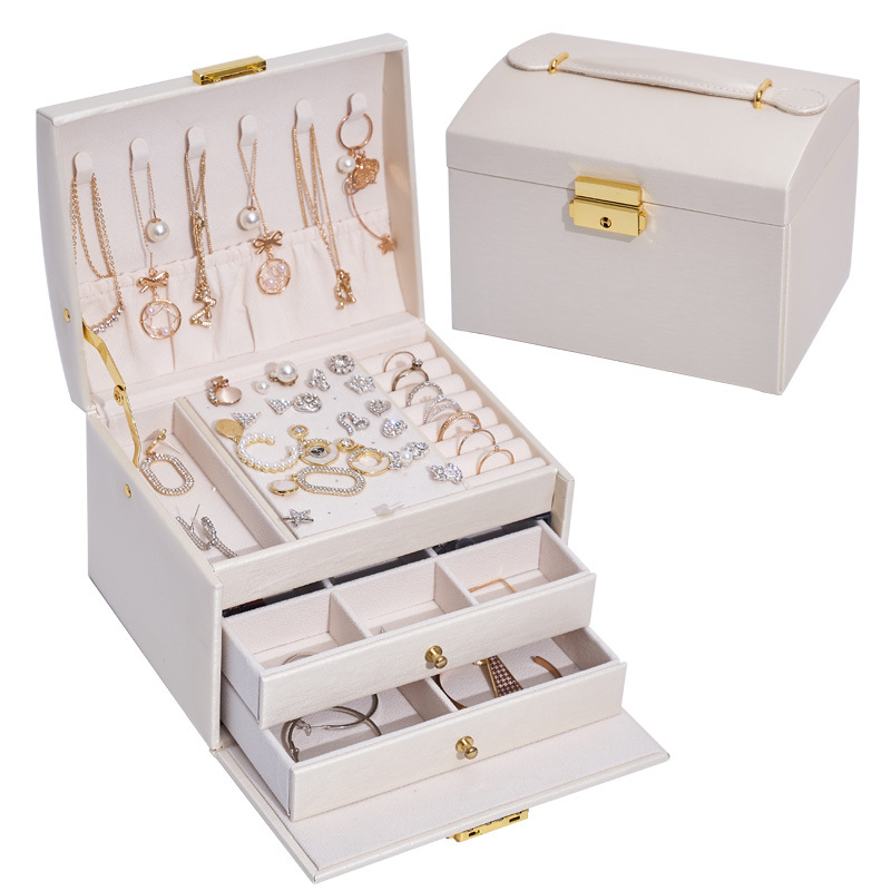 Elegant PU Leather 3 Tier Jewelry Organizer Box Luxury Necklace Storage with Strong Frame 
