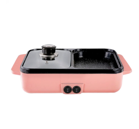 110V/220V 2 IN 1 Electric Hot Pot Cooker, Multifunctional Electric Non Stick Plate Easy to Use Safe, for Home