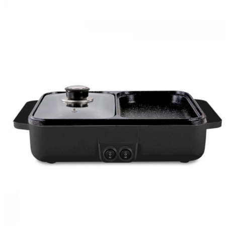 110V/220V 2 IN 1 Electric Hot Pot Cooker, Multifunctional Electric Non Stick Plate Easy to Use Safe, for Home