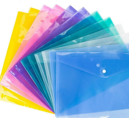 12PCS A4 Clear Document Bag, PP Plastic Material 6 colors Convenient Snap Fastener Newly Arrived, for Office