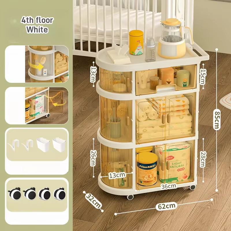 Baby Folding Storage Trolley | Mobile Free-Installation Organizer Shelf