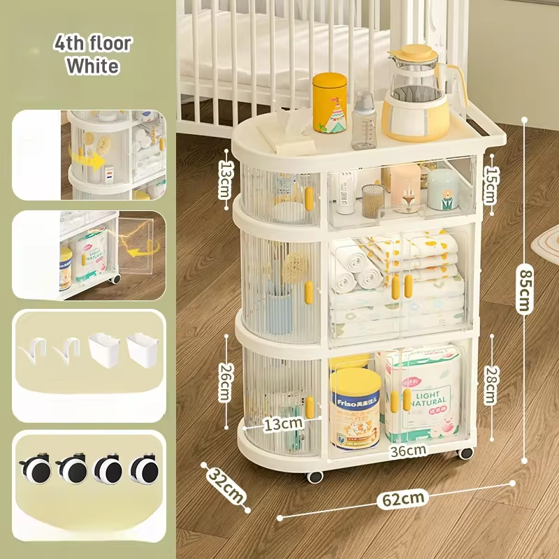 Baby Folding Storage Trolley | Mobile Free-Installation Organizer Shelf