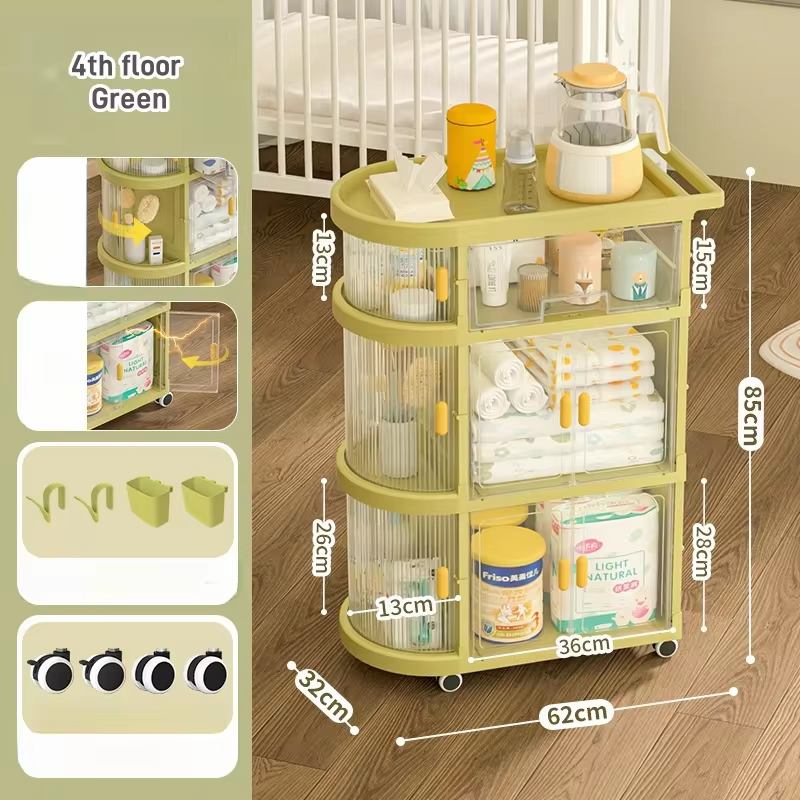 Baby Folding Storage Trolley | Mobile Free-Installation Organizer Shelf