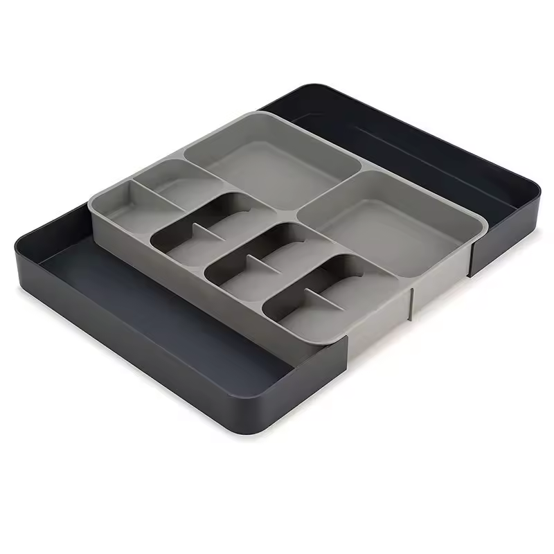 12-Compartment Telescopic Drawer Organizer - Kitchen Tableware Storage Tray, Plastic Non-Slip Square Box