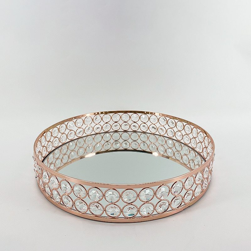 European Round Metal Glass Mirror Makeup Storage Tray