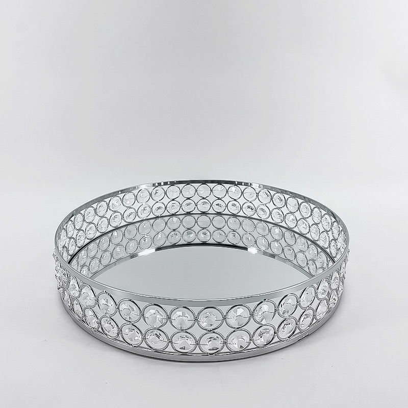 European Round Metal Glass Mirror Makeup Storage Tray