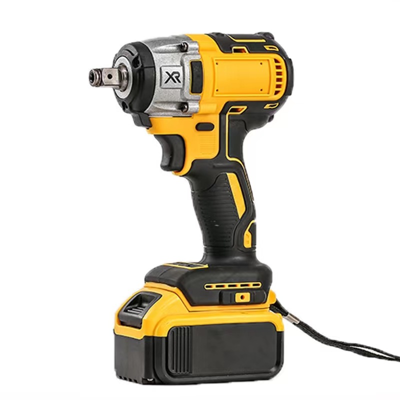 500N.m Yellow Rechargeable Brushless Lithium Battery Electric Impact Wrench - High Power Cordless Torque Wrench Set
