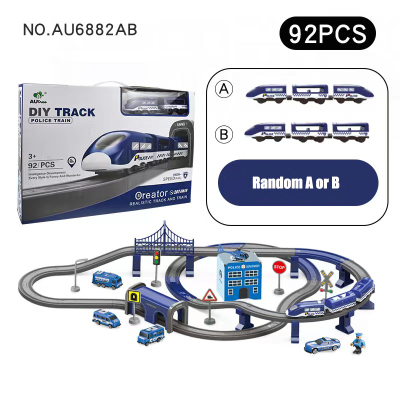 Assembly Electric Railway Train Track Toy With Sound 92PCS Train Set Electric On Track For Kids