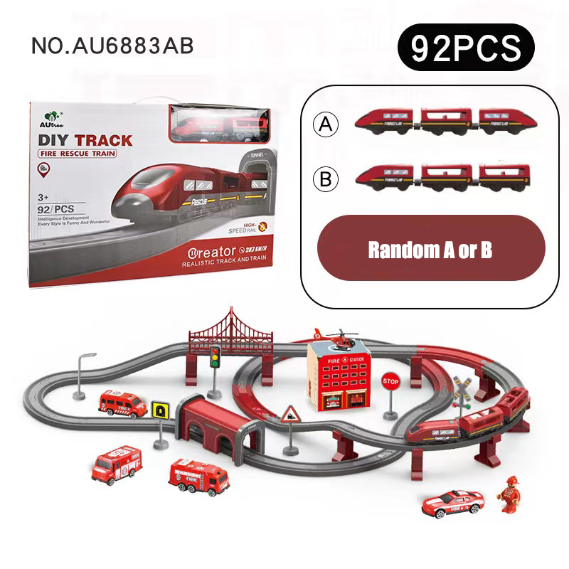 Assembly Electric Railway Train Track Toy With Sound 92PCS Train Set Electric On Track For Kids