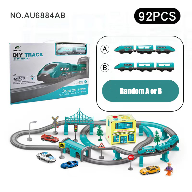 Assembly Electric Railway Train Track Toy With Sound 92PCS Train Set Electric On Track For Kids