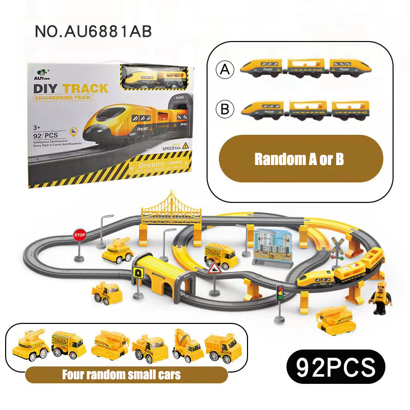 Assembly Electric Railway Train Track Toy With Sound 92PCS Train Set Electric On Track For Kids