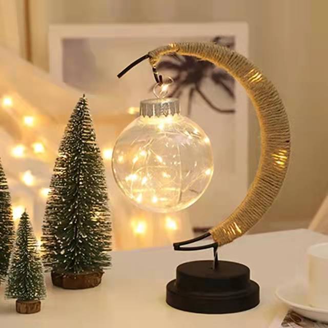 LED Moon Sepak Takraw Lamp, Handmade Hemp Rope Wrought Iron Cotton and Ball 27*17cm/10.6*6.7in, for Home