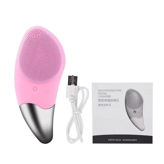 Portable Silicone Sonic Facial Cleansing Brush, No Dead Zones, Mini Electric Face Cleaner for All Skin Types