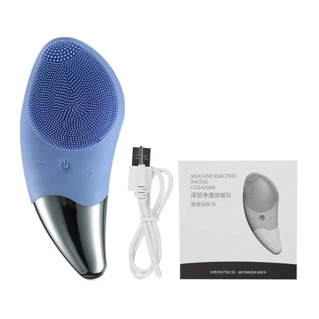 Portable Silicone Sonic Facial Cleansing Brush, No Dead Zones, Mini Electric Face Cleaner for All Skin Types