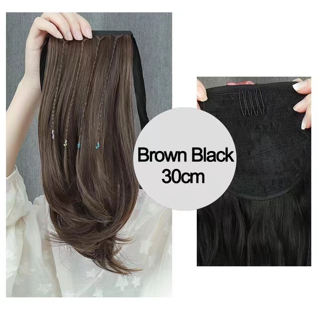 DIANQI Synthetic Ponytail Hair Extension, Heat Resistant Light Brown Ribbon Upwarp Double Fixed, for Girls
