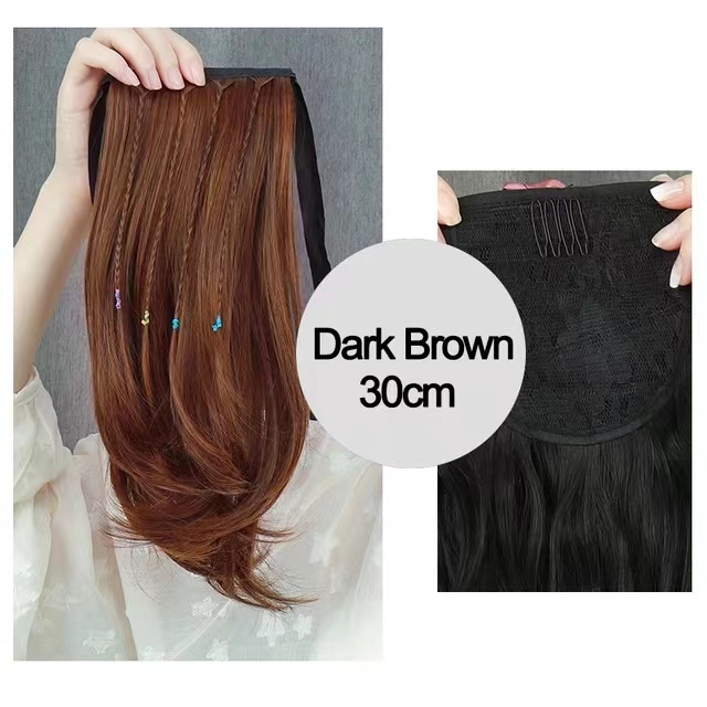 DIANQI Synthetic Ponytail Hair Extension, Heat Resistant Light Brown Ribbon Upwarp Double Fixed, for Girls