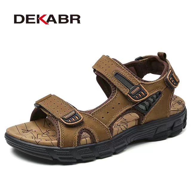 DEKABR Brand Classic Mens Sandals, Genuine Leather Casual Lightweight Comfortable Anti-slip Thick Sole, for Men
