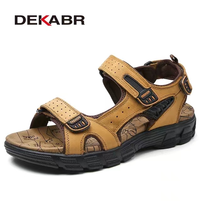 DEKABR Brand Classic Mens Sandals, Genuine Leather Casual Lightweight Comfortable Anti-slip Thick Sole, for Men