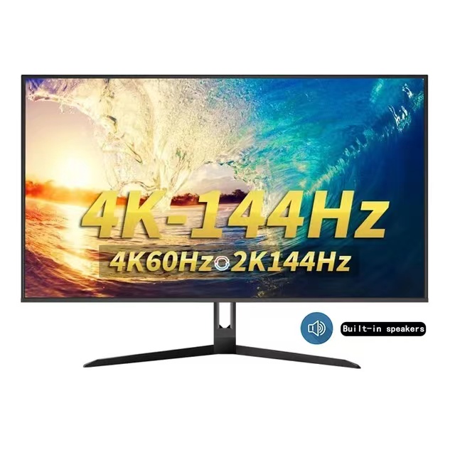 27in HD Gaming Monitor, Flat Panel Built-in Speaker 4k 3840*2160 Resolution IPS Panel Micro Borders, for Gaming