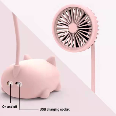 USB Rechargeable Cute Cartoon Design Electric Fan, 360° Adjustable Low Noise for Natural Breeze