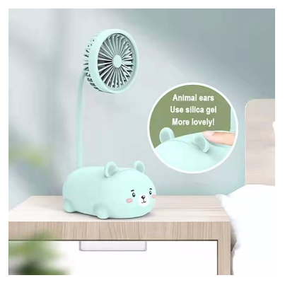 USB Rechargeable Cute Cartoon Design Electric Fan, 360° Adjustable Low Noise for Natural Breeze