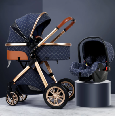 Luxury Baby Stroller, 3 in 1 High Landscape Portable Diaper Bag Cushion Pad Mosquito Net Summer Pad, for Babies