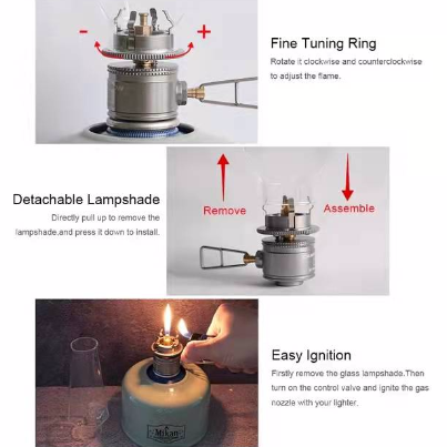 Portable Ultralight Outdoor Camping Lamp, Gas Fuel Roman Atmosphere Detachable Thin Lamp Chimney, for Outdoor