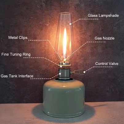 Portable Ultralight Outdoor Camping Lamp, Gas Fuel Roman Atmosphere Detachable Thin Lamp Chimney, for Outdoor