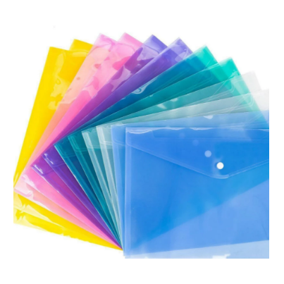 12PCS A4 Clear Document Bag, PP Plastic Material 6 colors Convenient Snap Fastener Newly Arrived, for Office