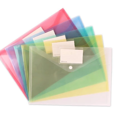 12PCS A4 Clear Document Bag, PP Plastic Material 6 colors Convenient Snap Fastener Newly Arrived, for Office