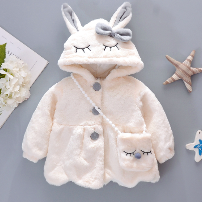 Toddler Girl's Cute Rabbit Ears Plush Hoodie Jacket Sweet Princess Design, High Quality, Bright Colors