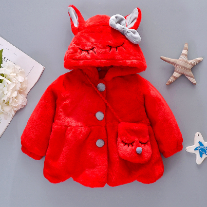 Toddler Girl's Cute Rabbit Ears Plush Hoodie Jacket Sweet Princess Design, High Quality, Bright Colors