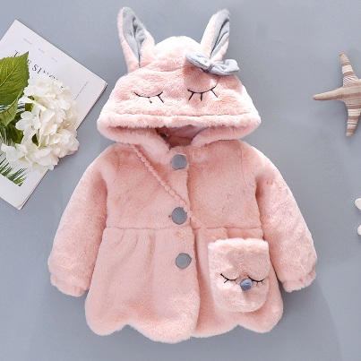 Toddler Girl's Cute Rabbit Ears Plush Hoodie Jacket Sweet Princess Design, High Quality, Bright Colors
