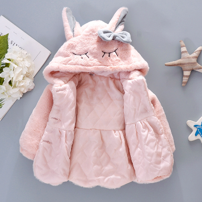 Toddler Girl's Cute Rabbit Ears Plush Hoodie Jacket Sweet Princess Design, High Quality, Bright Colors