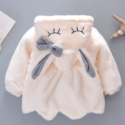 Toddler Girl's Cute Rabbit Ears Plush Hoodie Jacket Sweet Princess Design, High Quality, Bright Colors