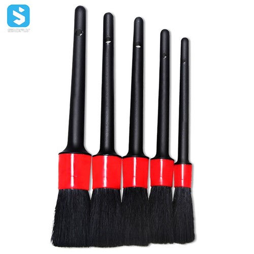 5pcs Black Plastic Handle Car Cleaning Brush Set Auto Wash Detailing Brush Kit