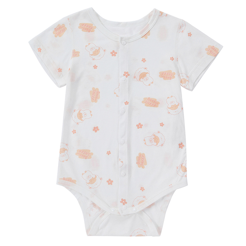 New Arrival Infant Summer Bodysuit Cartoon Bamboo Fiber Short Sleeve Baby Rompers with Buttons ( 2 Pieces )