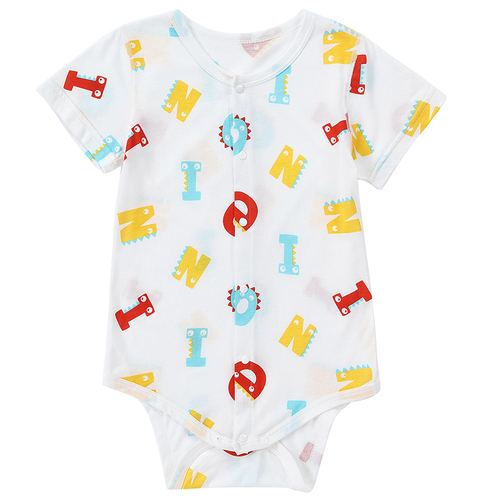 New Arrival Infant Summer Bodysuit Cartoon Bamboo Fiber Short Sleeve Baby Rompers with Buttons ( 2 Pieces )